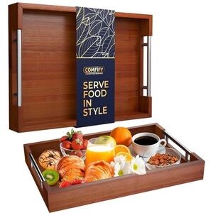 Comfify Modern Bamboo Serving Tray with Metal Handles